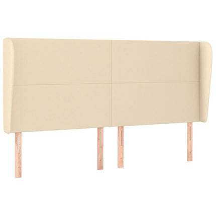 sengegavl med kanter 163x23x118/128 cm stof cremefarvet