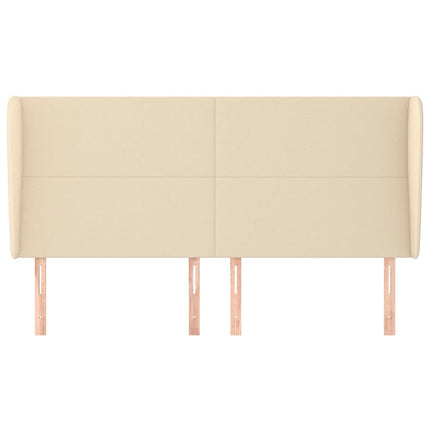 sengegavl med kanter 163x23x118/128 cm stof cremefarvet
