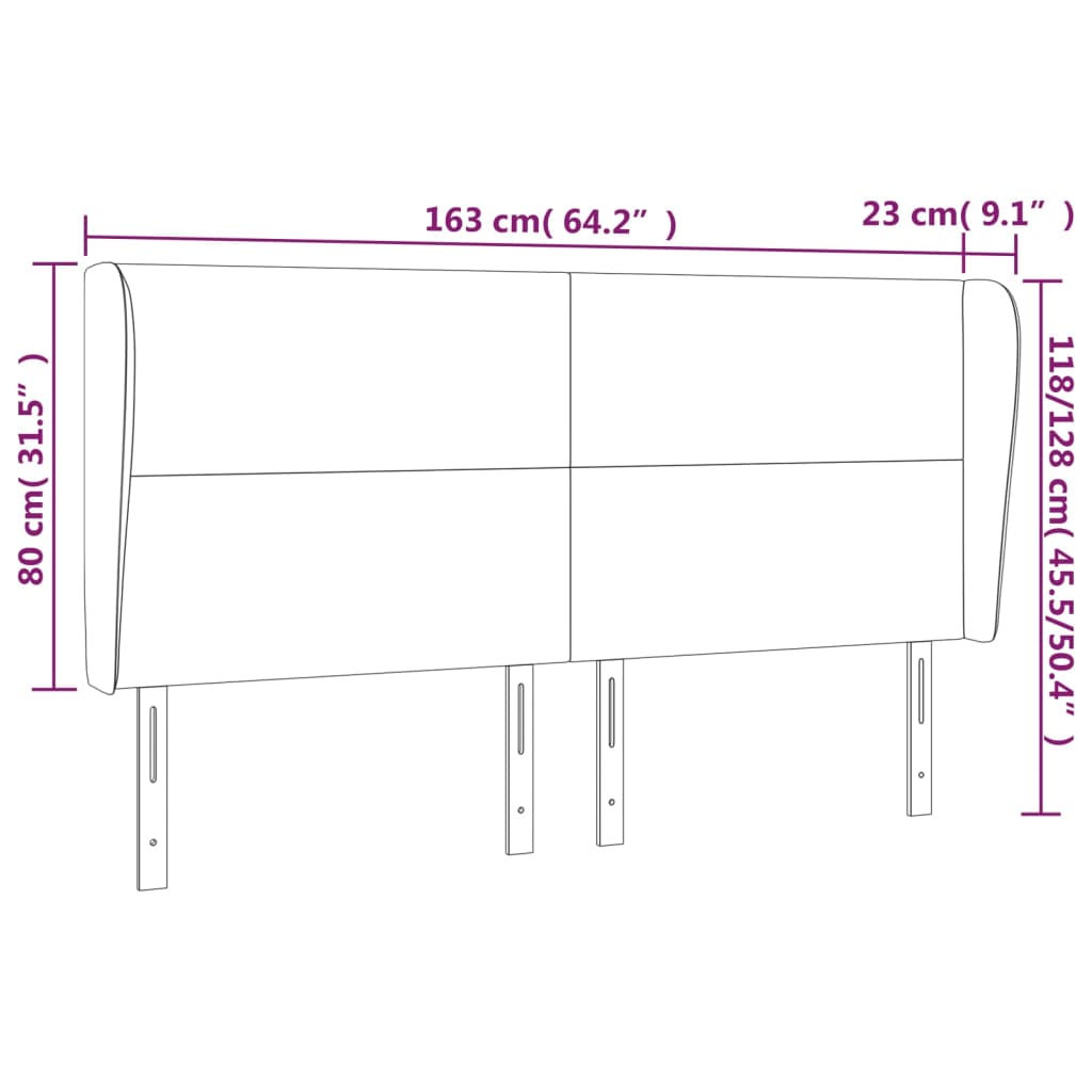 sengegavl med kanter 163x23x118/128 cm stof cremefarvet