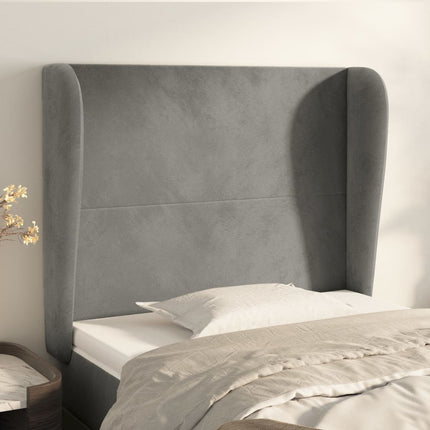 sengegavl med kanter 93x23x118/128 cm fløjl lysegrå