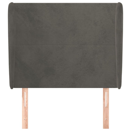 sengegavl med kanter 103x23x118/128 cm fløjl mørkegrå