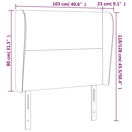 sengegavl med kanter 103x23x118/128 cm fløjl mørkegrå