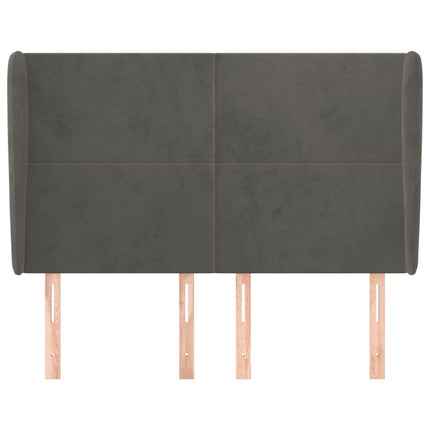 sengegavl med kanter 147x23x118/128 cm fløjl mørkegrå