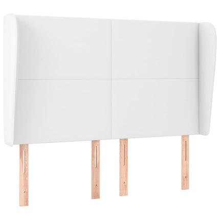 sengegavl med kanter 147x23x118/128 cm kunstlæder hvid