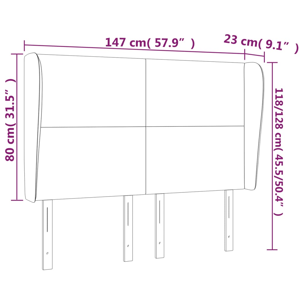 sengegavl med kanter 147x23x118/128 cm kunstlæder cremefarvet
