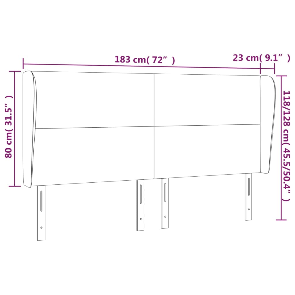 sengegavl med kanter 183x23x118/128 cm kunstlæder hvid
