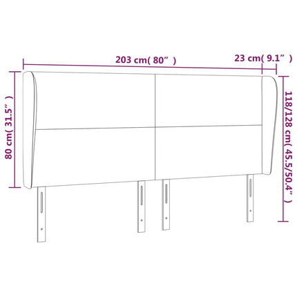 sengegavl med kanter 203x23x118/128 cm kunstlæder hvid