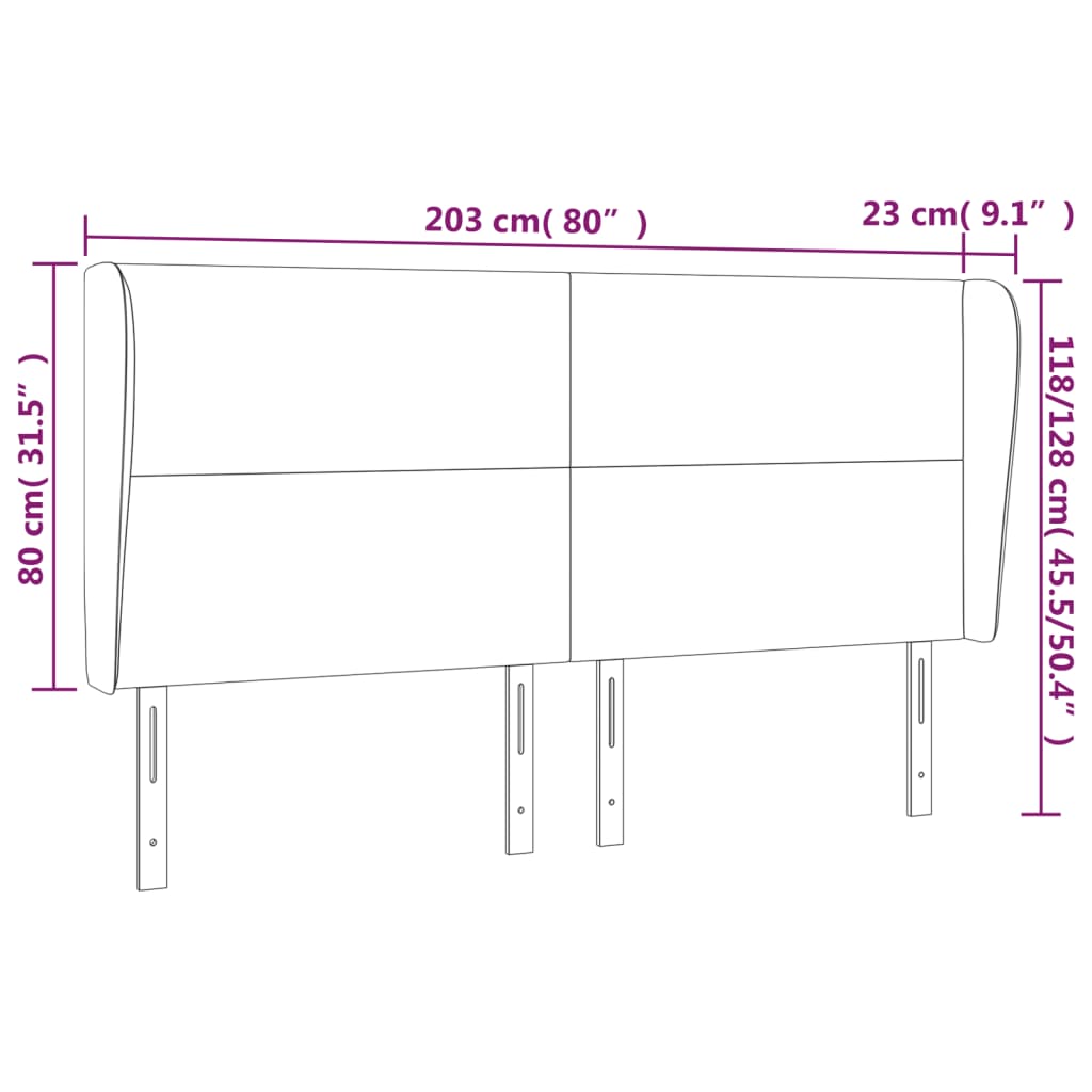 sengegavl med kanter 203x23x118/128 cm kunstlæder cremefarvet