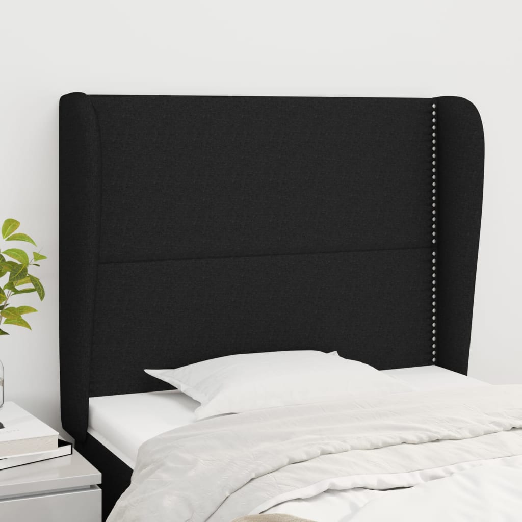 sengegavl med kanter 83x23x118/128 cm stof sort