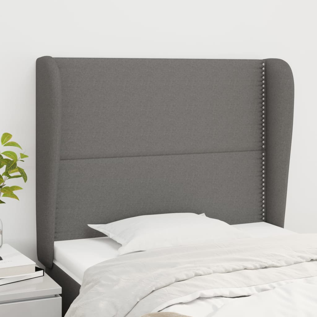 sengegavl med kanter 93x23x118/128 cm stof mørkegrå