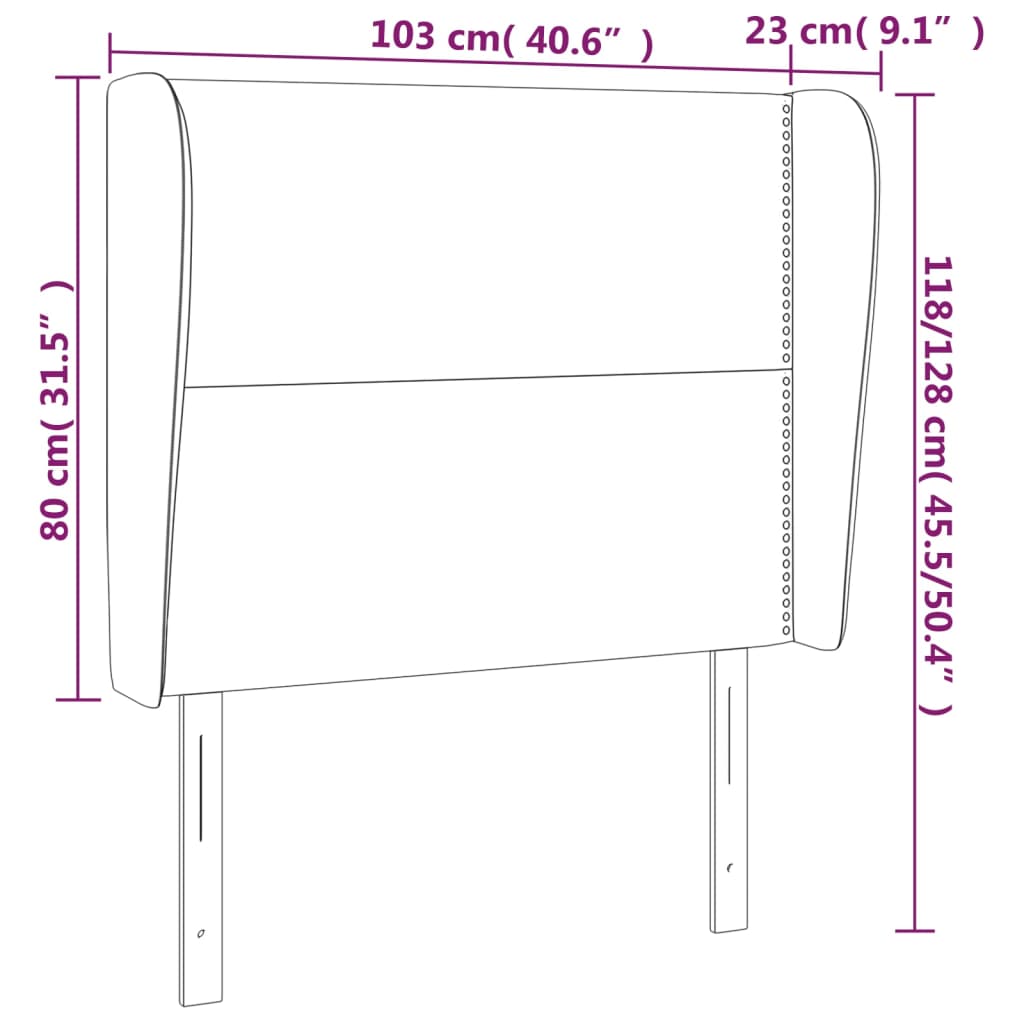 sengegavl med kanter 103x23x118/128 cm stof mørkegrå