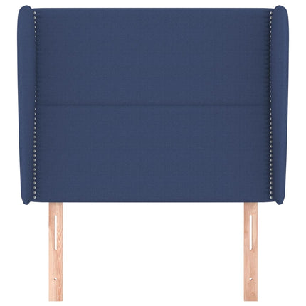 sengegavl med kanter 103x23x118/128 cm stof blå