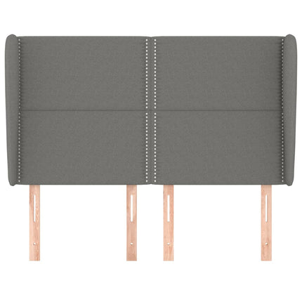 sengegavl med kanter 147x23x118/128 cm stof mørkegrå