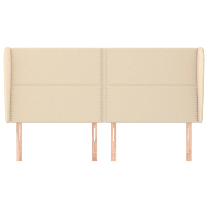 sengegavl med kanter 183x23x118/128 cm stof cremefarvet