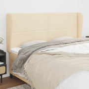 sengegavl med kanter 183x23x118/128 cm stof cremefarvet