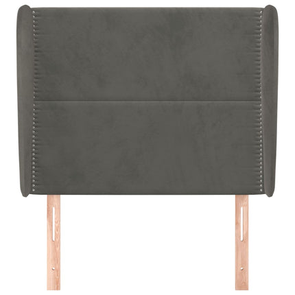 sengegavl med kanter 93x23x118/128 cm fløjl mørkegrå