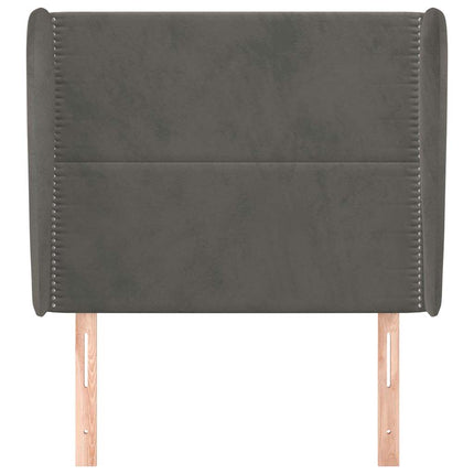 sengegavl med kanter 93x23x118/128 cm fløjl mørkegrå