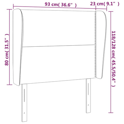 sengegavl med kanter 93x23x118/128 cm fløjl mørkegrå