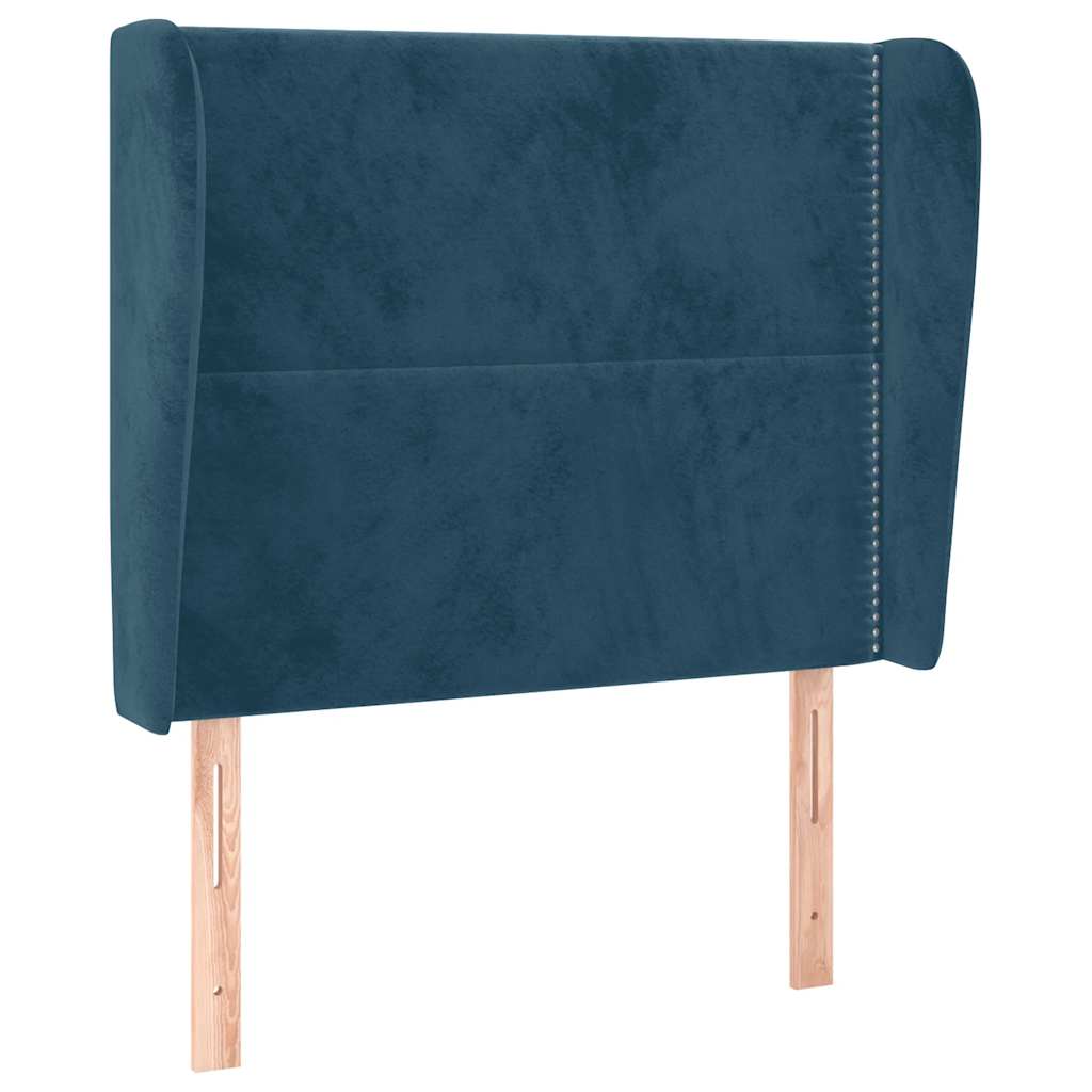sengegavl med kanter 93x23x118/128 cm fløjl mørkeblå