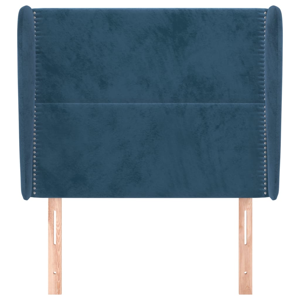 sengegavl med kanter 93x23x118/128 cm fløjl mørkeblå