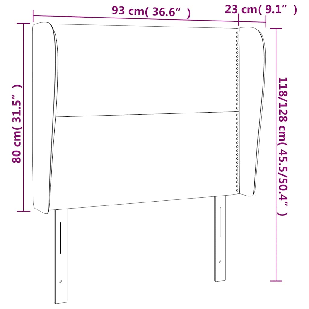 sengegavl med kanter 93x23x118/128 cm fløjl mørkeblå