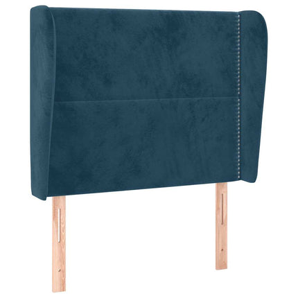 sengegavl med kanter 103x23x118/128 cm fløjl mørkeblå