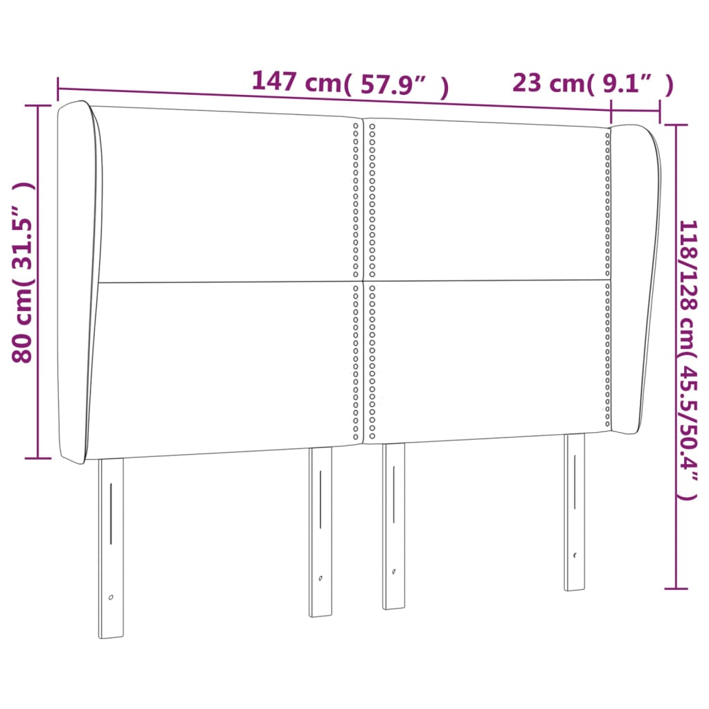 sengegavl med kanter 147x23x118/128 cm fløjl sort