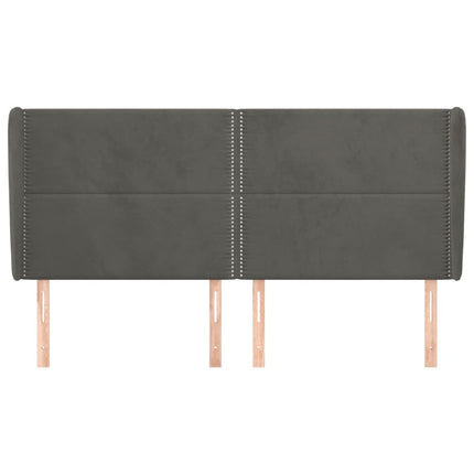 sengegavl med kanter 163x23x118/128 cm fløjl mørkegrå