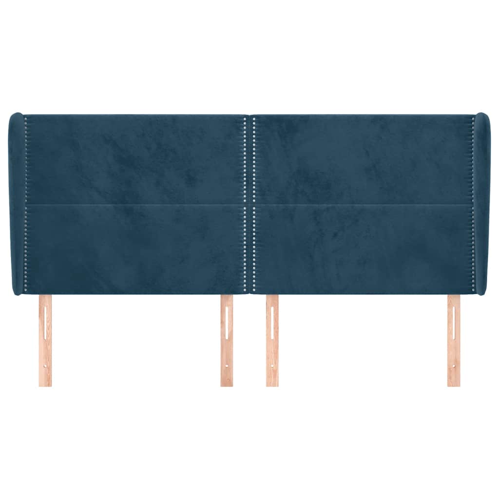 sengegavl med kanter 163x23x118/128 cm fløjl mørkeblå