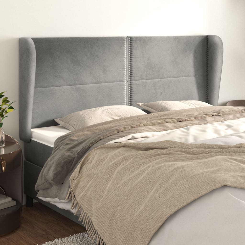 sengegavl med kanter 203x23x118/128 cm fløjl lysegrå