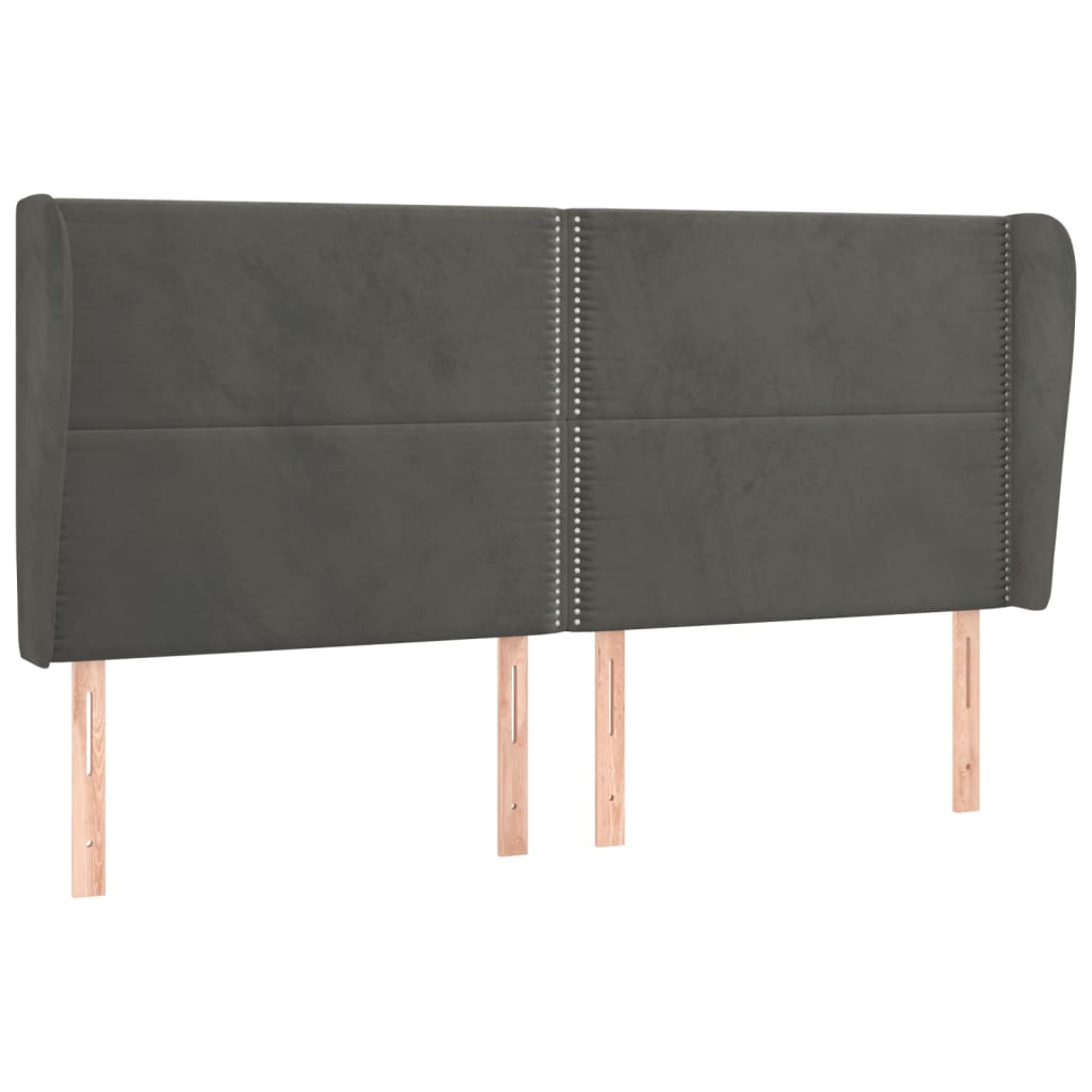 sengegavl med kanter 203x23x118/128 cm fløjl mørkegrå