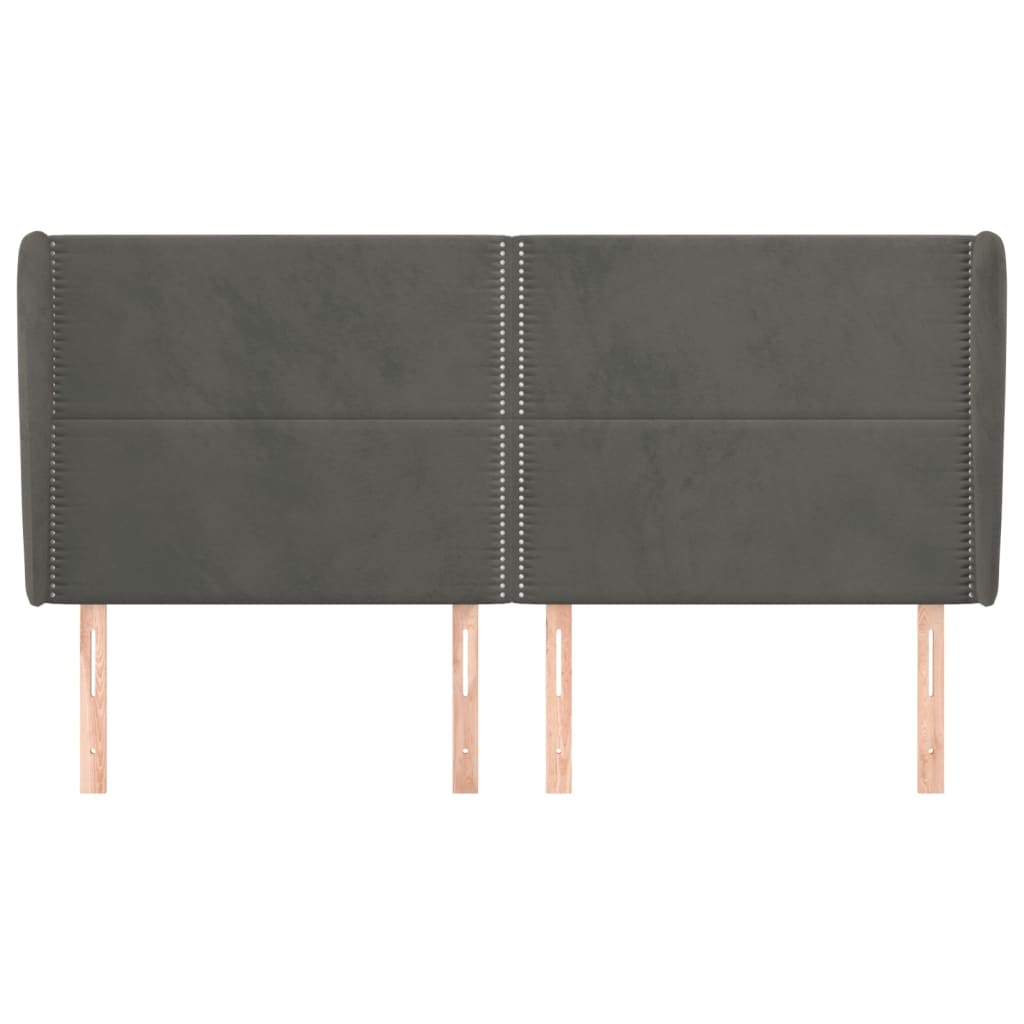 sengegavl med kanter 203x23x118/128 cm fløjl mørkegrå