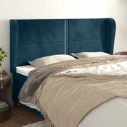 sengegavl med kanter 203x23x118/128 cm fløjl mørkeblå