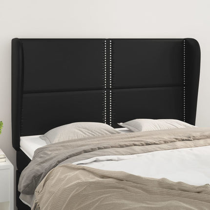 sengegavl med kanter 147x23x118/128 cm kunstlæder sort