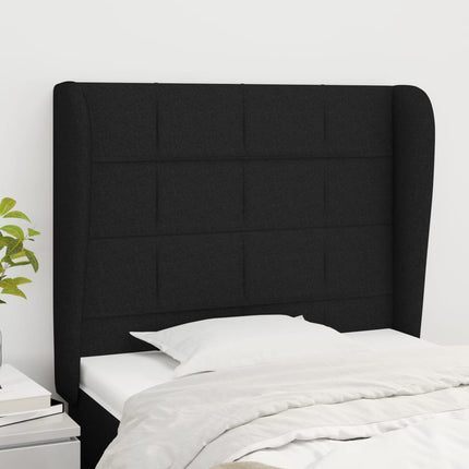 sengegavl med kanter 83x23x118/128 cm stof sort