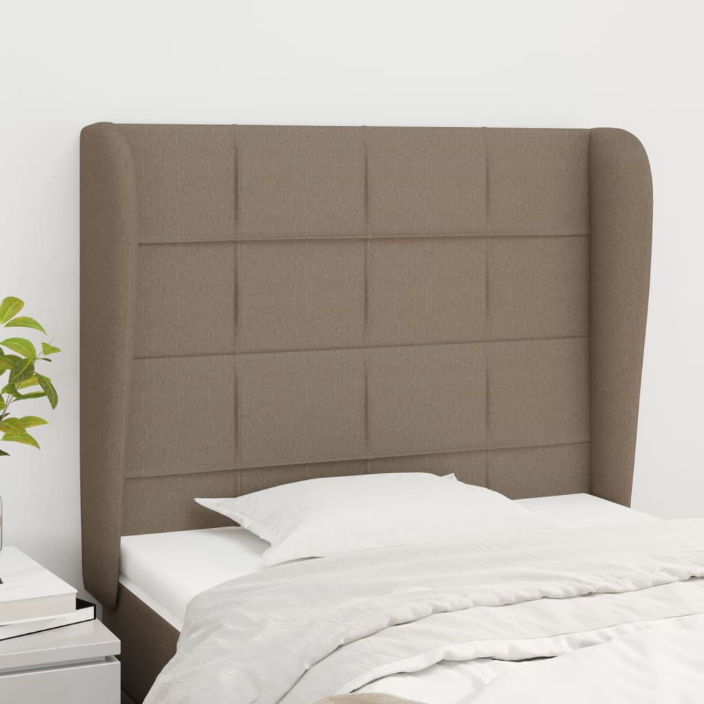 sengegavl med kanter 83x23x118/128 cm stof gråbrun