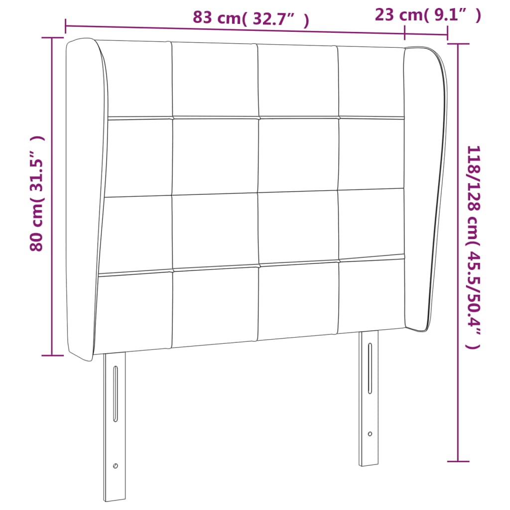 sengegavl med kanter 83x23x118/128 cm stof cremefarvet