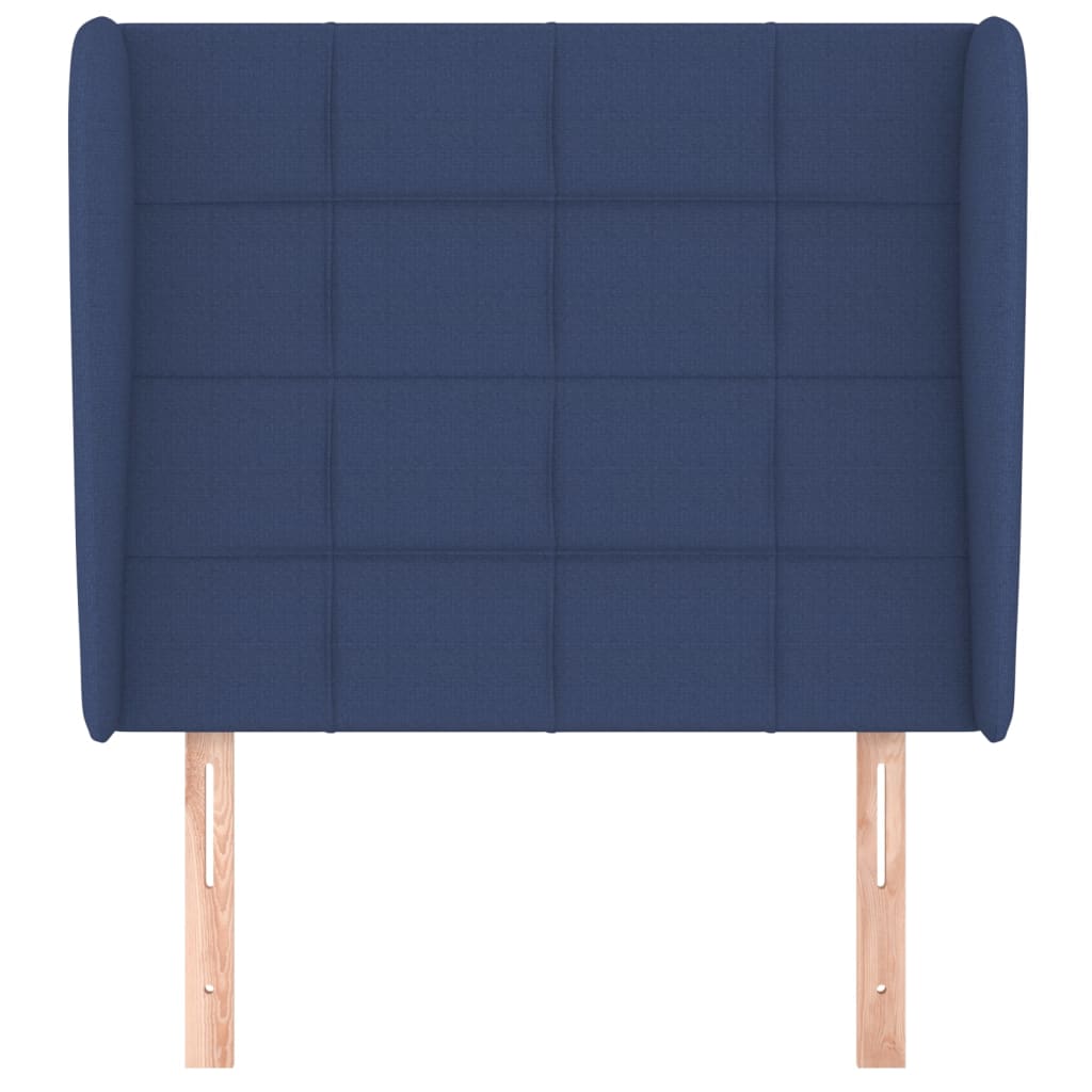 sengegavl med kanter 83x23x118/128 cm stof blå
