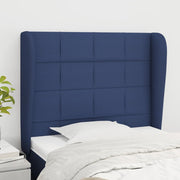 sengegavl med kanter 83x23x118/128 cm stof blå