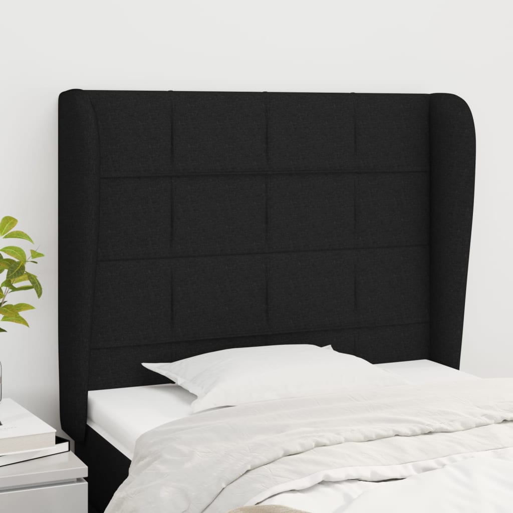sengegavl med kanter 93x23x118/128 cm stof sort