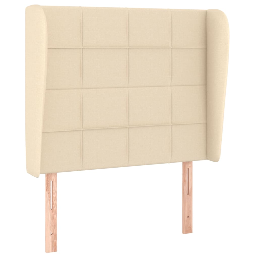 sengegavl med kanter 93x23x118/128 cm stof cremefarvet