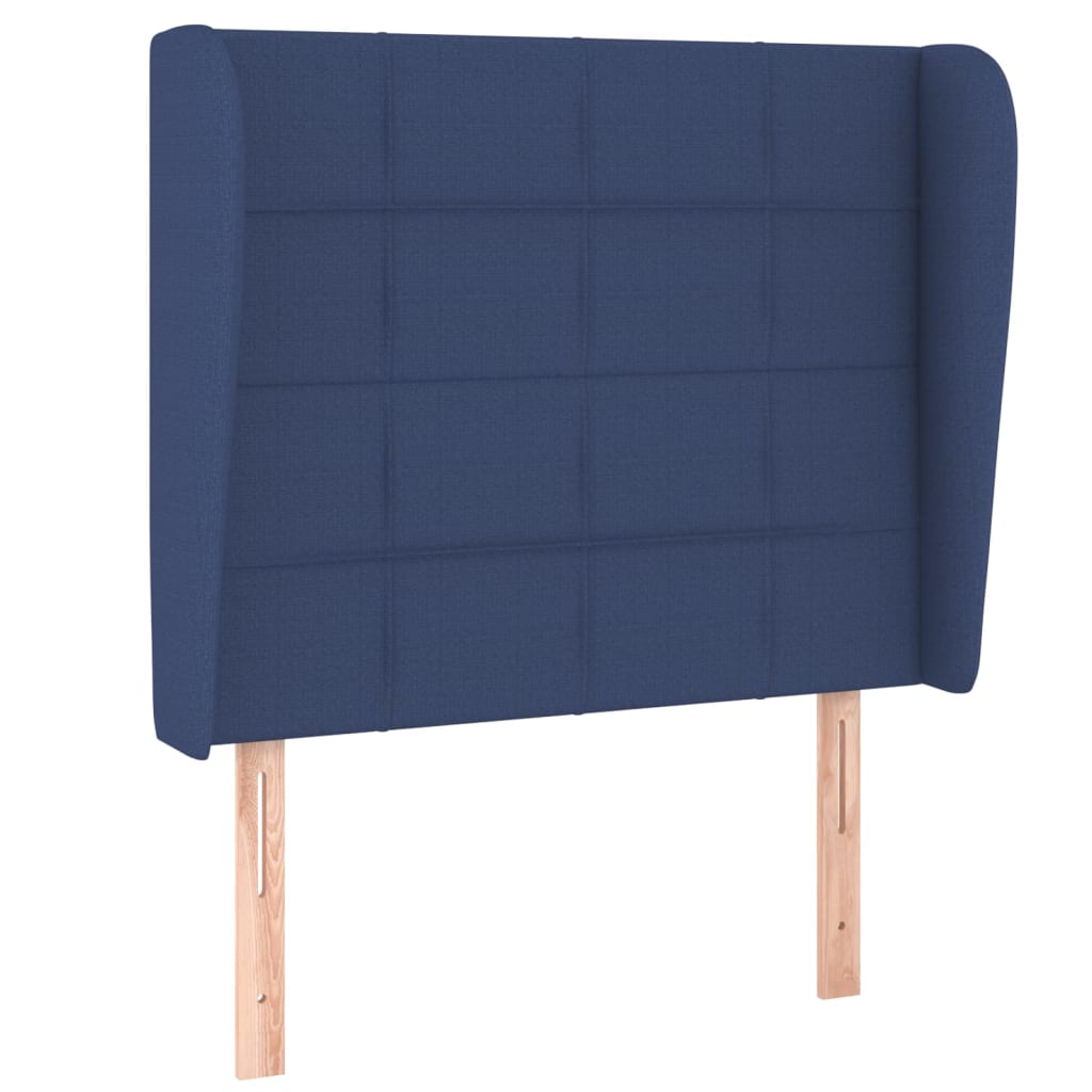 sengegavl med kanter 93x23x118/128 cm stof blå