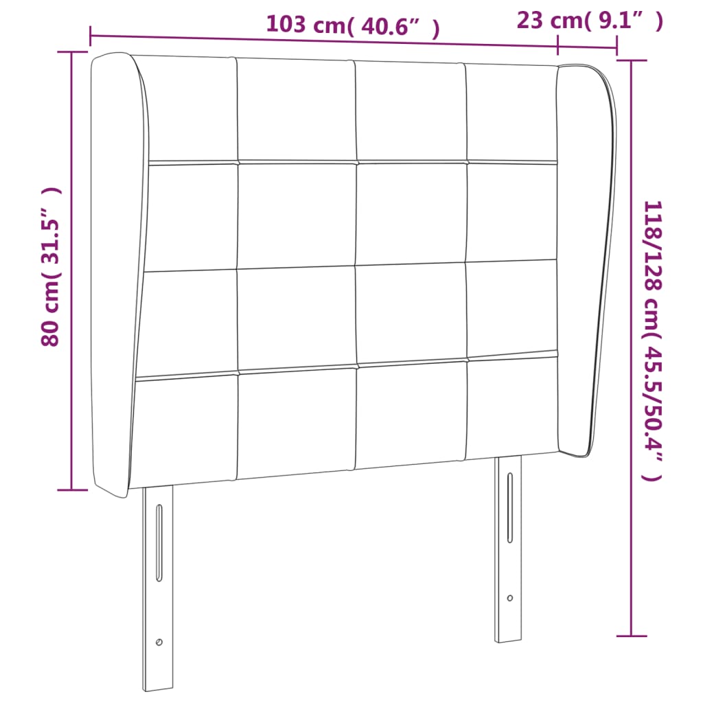 sengegavl med kanter 103x23x118/128 cm stof lysegrå
