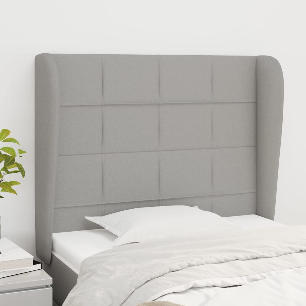 sengegavl med kanter 103x23x118/128 cm stof lysegrå