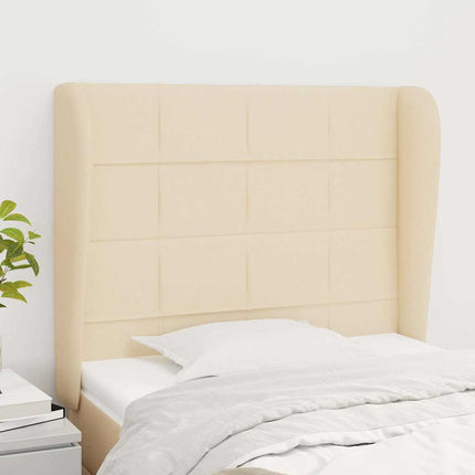 sengegavl med kanter 103x23x118/128 cm stof cremefarvet