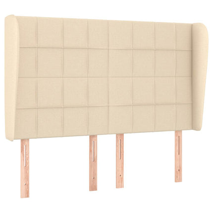 sengegavl med kanter 147x23x118/128 cm stof cremefarvet
