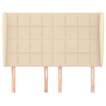 sengegavl med kanter 147x23x118/128 cm stof cremefarvet