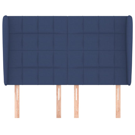 sengegavl med kanter 147x23x118/128 cm stof blå