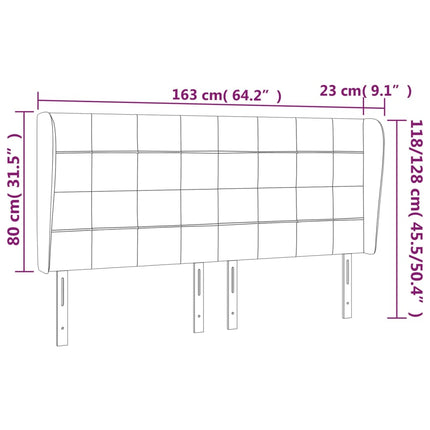 sengegavl med kanter 163x23x118/128 cm stof sort