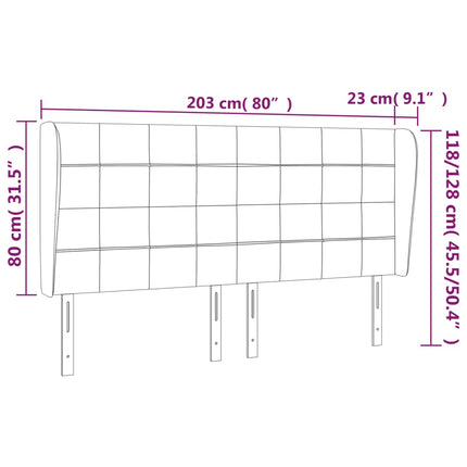 sengegavl med kanter 203x23x118/128 cm stof cremefarvet